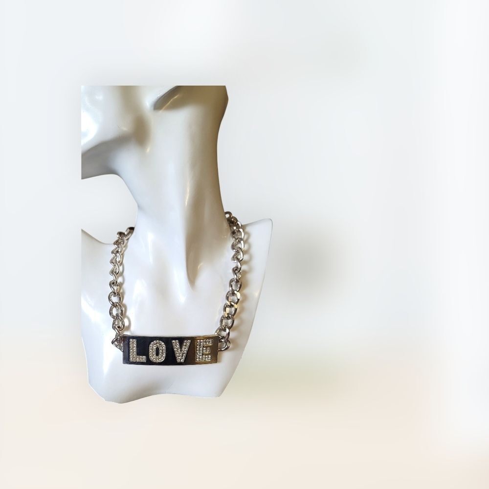 Silver and Rhinestone Love Necklace